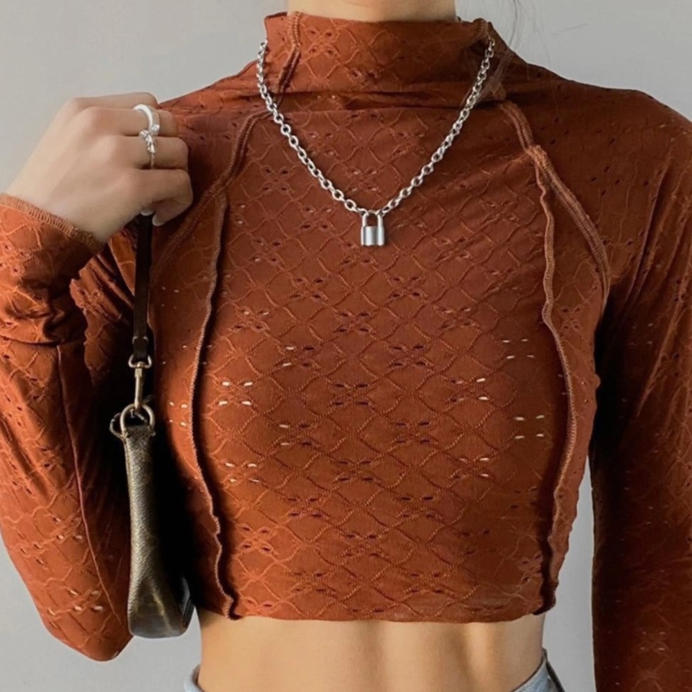 Urban Outfitters brown eyelet brown mock neck top natalia burnout mock neck XS
